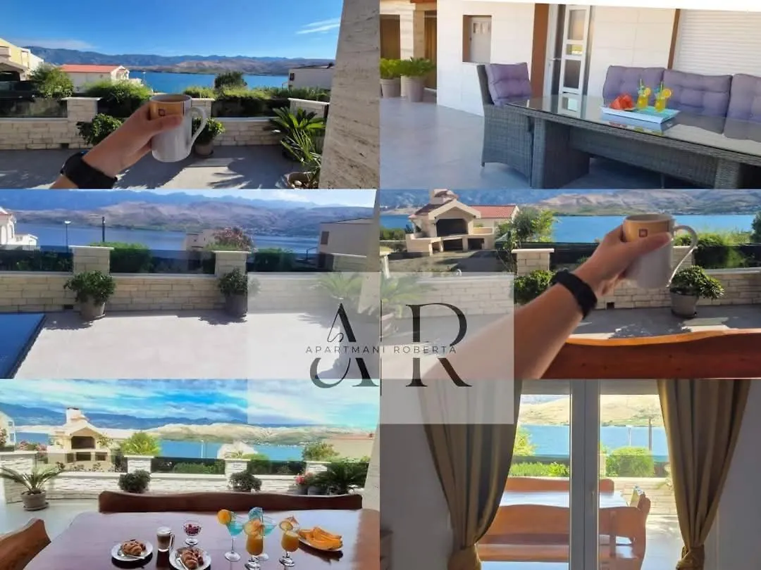 Apartmani Roberta Pag -Obiteljska Kuca Prizemnica Sa 2 Odvojena Apartmana Od Toga Jedan Moderan Luxuzniji, Pogled Na More Sa Velikih Terasa, Dvosobni Apartmani